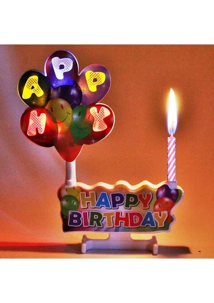 LED Işıklı Pasta Mumu Müzikli Pasta Mumu Pilli Mum Doğum Günü Pasta Mumu Balloons Happy Bırthday Candles