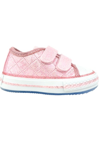 Kız Çocuk Işıklı Keten Ayakkabı Pembe Sim