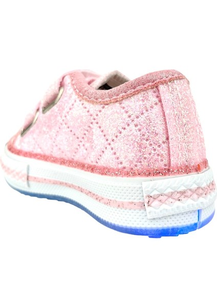 Kız Çocuk Işıklı Keten Ayakkabı Pembe Sim modelleri