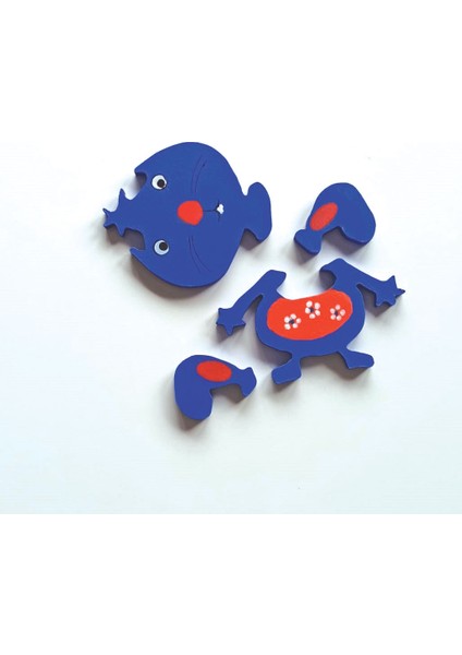 Dişlek Mavi Yavru Tavşan Ahşap Puzzle Yapboz