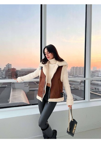 Kadın Içi Kürklü;süet Deri Görünümlü Yelek modelleri