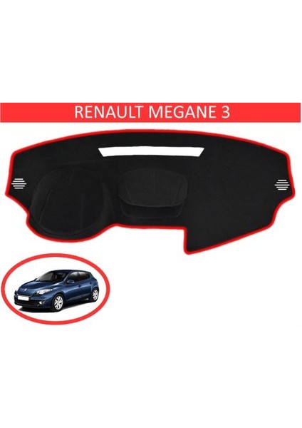 Renault Megane 3 / Fluence Modellerine Uygun Torpido Koruma Halısı Siyah Kenar Renk Kırmızı