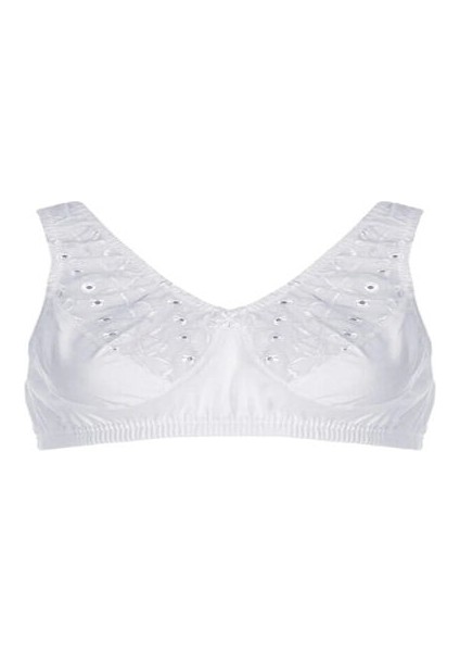 Kadın Beyaz Pamuk Penye Brode Dantelli Yarım Atlet 2'li Paket