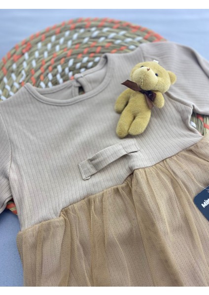 Kız Bebek Ayıcıklı Badili Tütü Elbise Hediyelik Bayramlık Elbise
