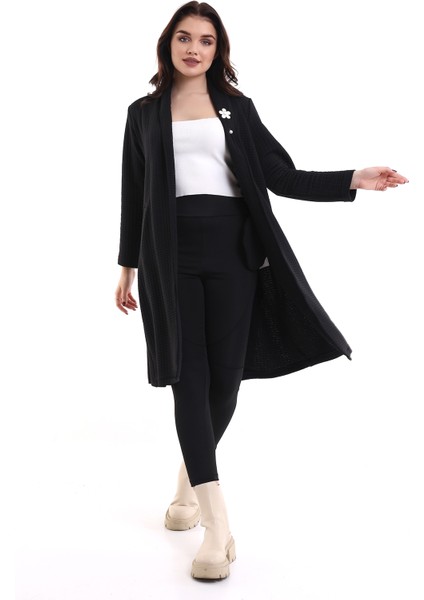 Kadın Jakarlı Örme Siyah Kimono Ceket