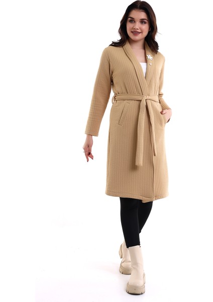 Kadın Jakarlı Örme Bej Kimono Ceket modelleri