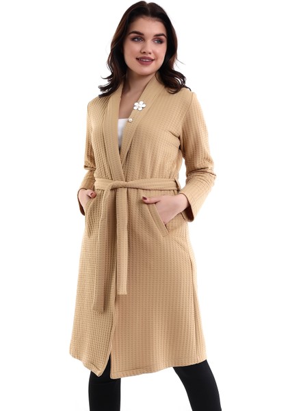 Kadın Jakarlı Örme Bej Kimono Ceket fırsatları