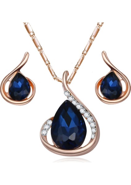 Swarovski Taşlı, Altın Kaplama Gümüş Takı Seti, Ahşap Kutui Çerisinde 14 Şubat Sevgililergünü