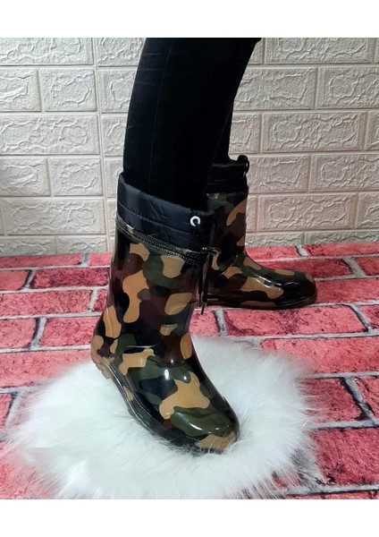 Yeşil Kahve Kamuflaj Içi Yünlü Kar Yağmur Çizme modelleri