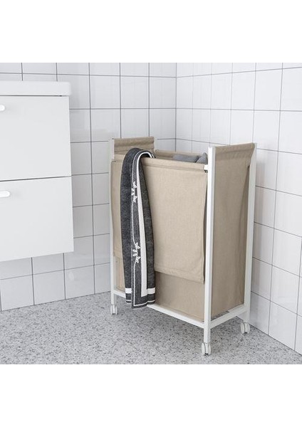 Tekerlekli Çamaşır Sepeti 80 Litre Meridyendukkan Beyaz Renk Metal Sepet