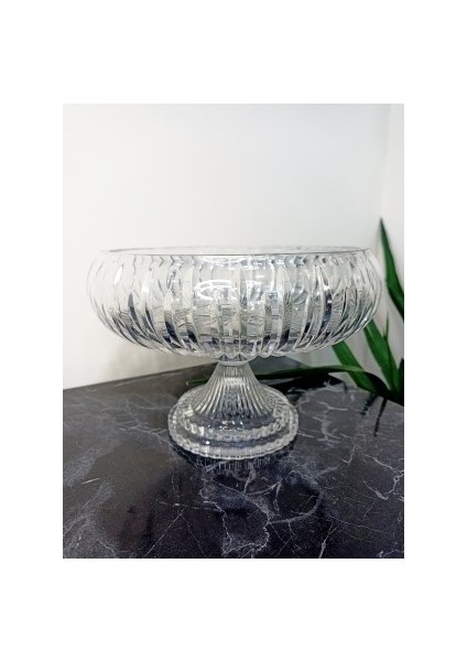 Ayz Home Kesme Kristal Yuvarlak Ayaklı Sunumluk Kase 28 cm