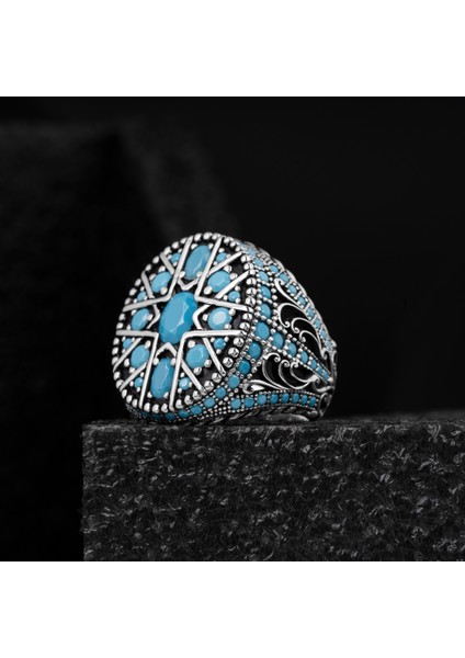 925 Ayar Gümüş Yüzük Turkuaz Firuze Taşı Damla Kesim Yüksek Kaliteli Takı