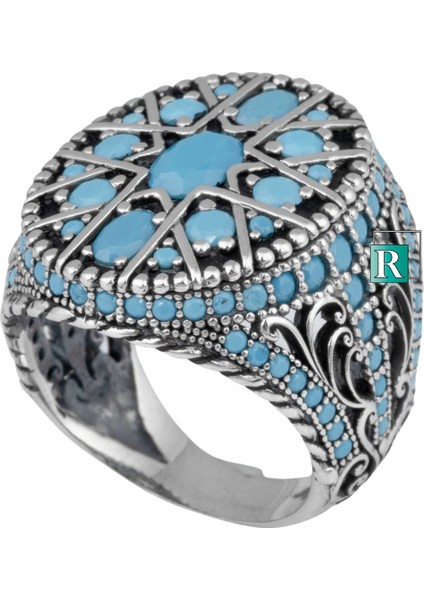 925 Ayar Gümüş Yüzük Turkuaz Firuze Taşı Damla Kesim Yüksek Kaliteli Takı modelleri