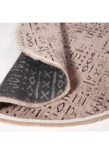 Crea Decolux Vena 8011 Bej Daire Özel Kaymaz Tabanlı Pamuk Dokuma Kilim