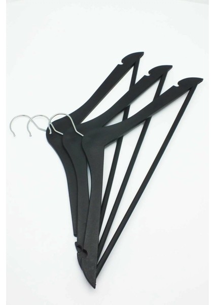 Ahşap Görünümlü Plastik Elbise Askısı 24 Adet Siyah Renk Döner Başlıklı