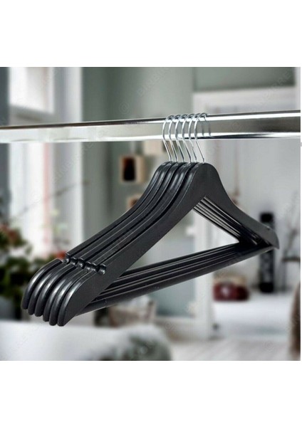 Ahşap Görünümlü Plastik Elbise Askısı 24 Adet Siyah Renk Döner Başlıklı fiyatları