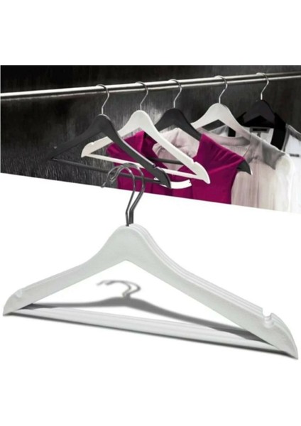 12 Adet Ahşap Görünümlü Plastik Beyaz Elbise Askısı fiyatları