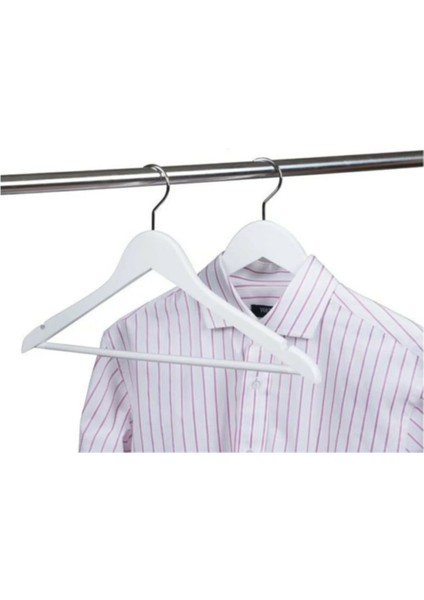 24 Adet Ahşap Görünümlü Plastik Beyaz Elbise Askısı