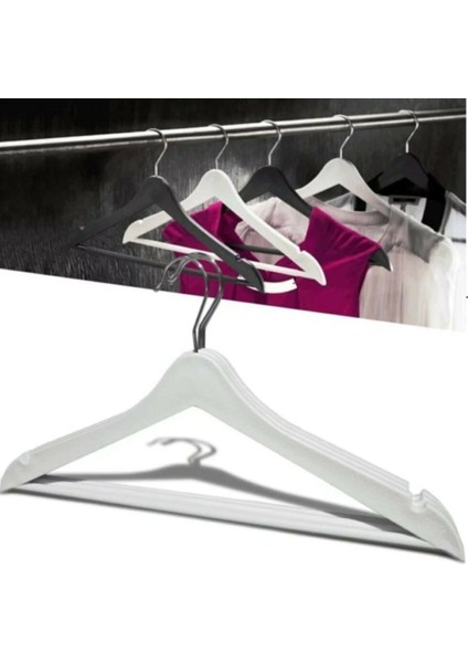 24 Adet Ahşap Görünümlü Plastik Beyaz Elbise Askısı fiyatları