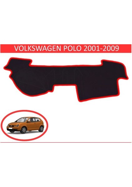 2002-2009 Modellerine Uygun Volkswagen Polo Torpido Koruma Halısı Siyah Kenar Renk Kırmızı