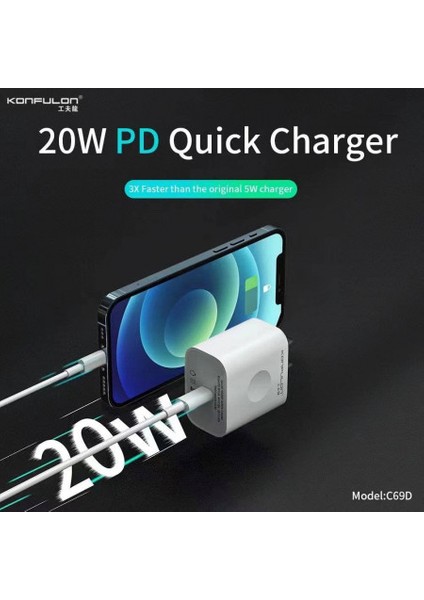 Yeni Nesil iPhone Pd-Type-C 20W Şarj Cihazı Başlığı C69D