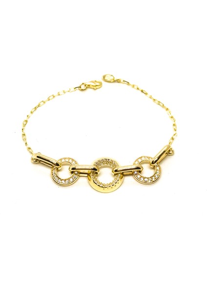 925 Ayar Gümüş Üzerine 14 Ayar Altın Kaplama Zirkon Taşlı Bileklik