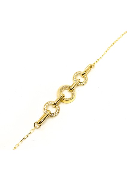 925 Ayar Gümüş Üzerine 14 Ayar Altın Kaplama Zirkon Taşlı Bileklik modelleri