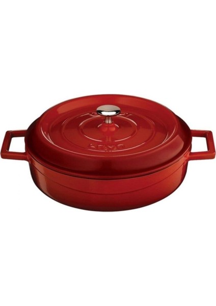 Jasper Lava Trendy Çok Amaçlı 24 Cm Döküm Demir Yayvan Tencere Kırmızı