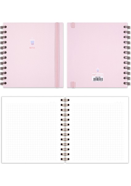 Matt Notebook 15X15 cm Kare 2'li Set Spiralli Kareli Tarihsiz Not Defteri Bubble Tea Çiçek