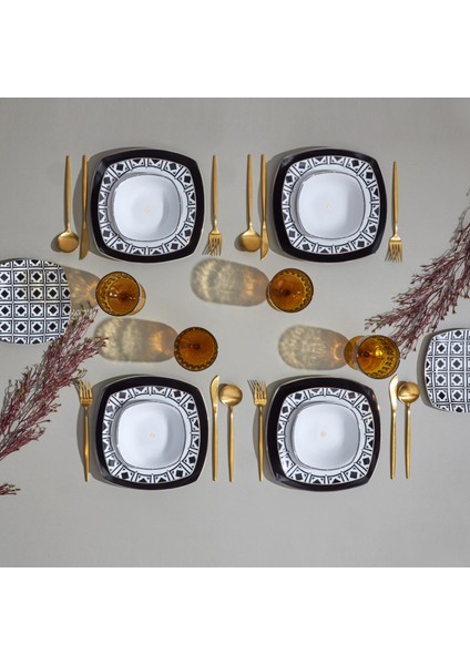 Monochrome 24 Parça 6 Kişilik Porselen Yemek Takımı