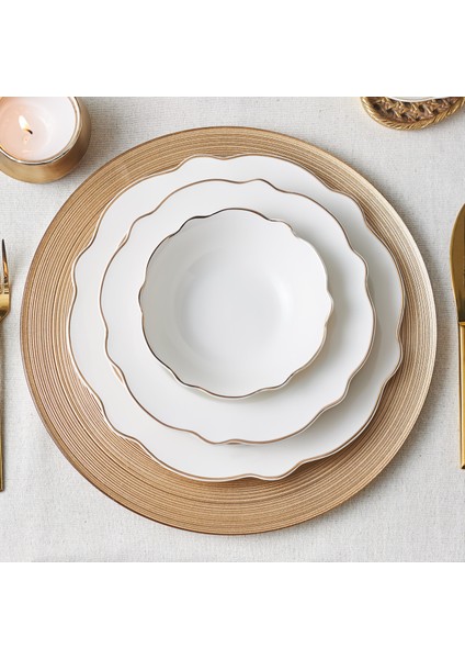 Daisy Gold Wave Shape 24 Parça 6 Kişilik Porselen Yemek Takımı