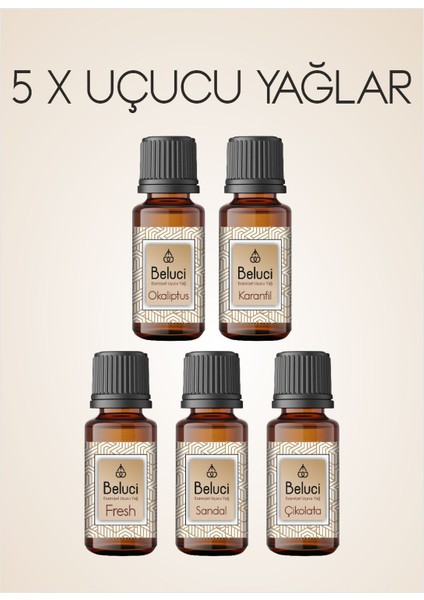 Beşli Set Uçucu Yağlar, Buhurdanlık Yağ, Doğal Uçucu Yağ, Oda Kokusu, Aromaterapi Yağı, 10 ml