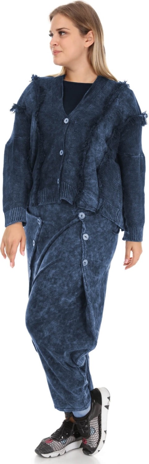 Mia Butik Büyük Beden Bohem Lacivert Hırka görsel 4