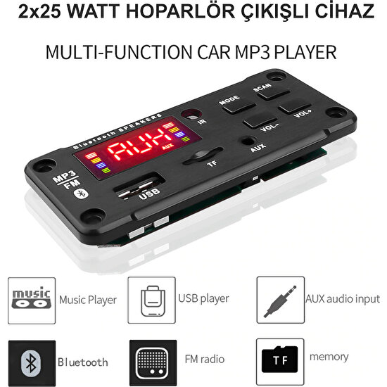 Sonreyon 2 x 25 watt hoparlör çıkışlı Fm Dekoder Bluetooth USB Tf Kart Fm Radio Mp3 Player