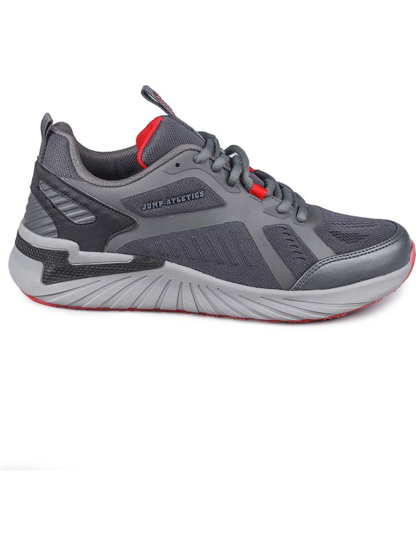 JUMP 26616 Gri Siyah Kırmızı Erkek Günlük Rahat Kalın Tabanlı Yürüyüş Koşu Sneaker Spor Ayakkabı