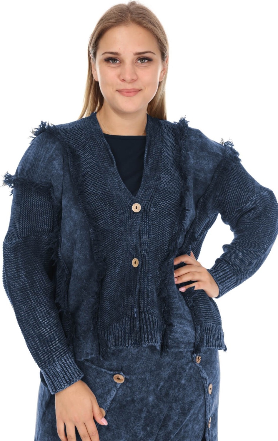 Mia Butik Büyük Beden Bohem Lacivert Hırka
