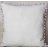 Fabric By Gülçin Pamuklu Ham Keten Renkli Ponpon Krem Renk Yastık Kılıfı