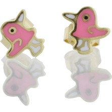 İryum Pembe Kuş Altın Çocuk Küpe