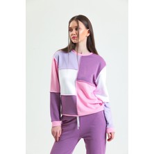 Pulur.co Pembe Parçalı Patchwork Sweatshirt