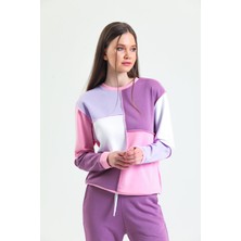 Pulur.co Pembe Parçalı Patchwork Sweatshirt