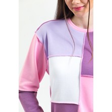 Pulur.co Pembe Parçalı Patchwork Sweatshirt