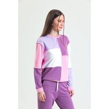 Pulur.co Pembe Parçalı Patchwork Sweatshirt