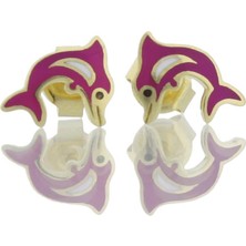 İryum Kırmızı Yunus Altın Çocuk Küpe