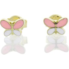 İryum Pembe Kelebek Altın Çocuk Küpe