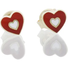 İryum Kırmızı Kalp Altın Çocuk Küpe