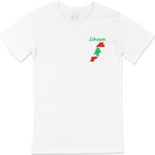 Cix Lübnan Haritalı ve Bayraklı Cep Logo Tasarımlı Beyaz Tişört