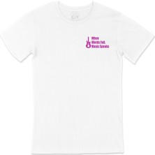 Cix Pembe Words Fail Music Speaks Cep Logo Tasarımlı Beyaz Tişört