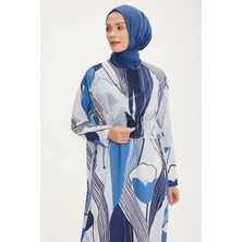 Armine Beli Ayarlanabilen Desenli Elbise 22K9519 Mavi
