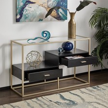 Hitit Dekorasyon Faye Gold Metal Ahşap & Cam Dresuar