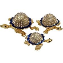 Dünyadan Hediyeler Swarovski Taşlı Mavi Kaplumbağa Mücevher Kutusu Üçlü Set